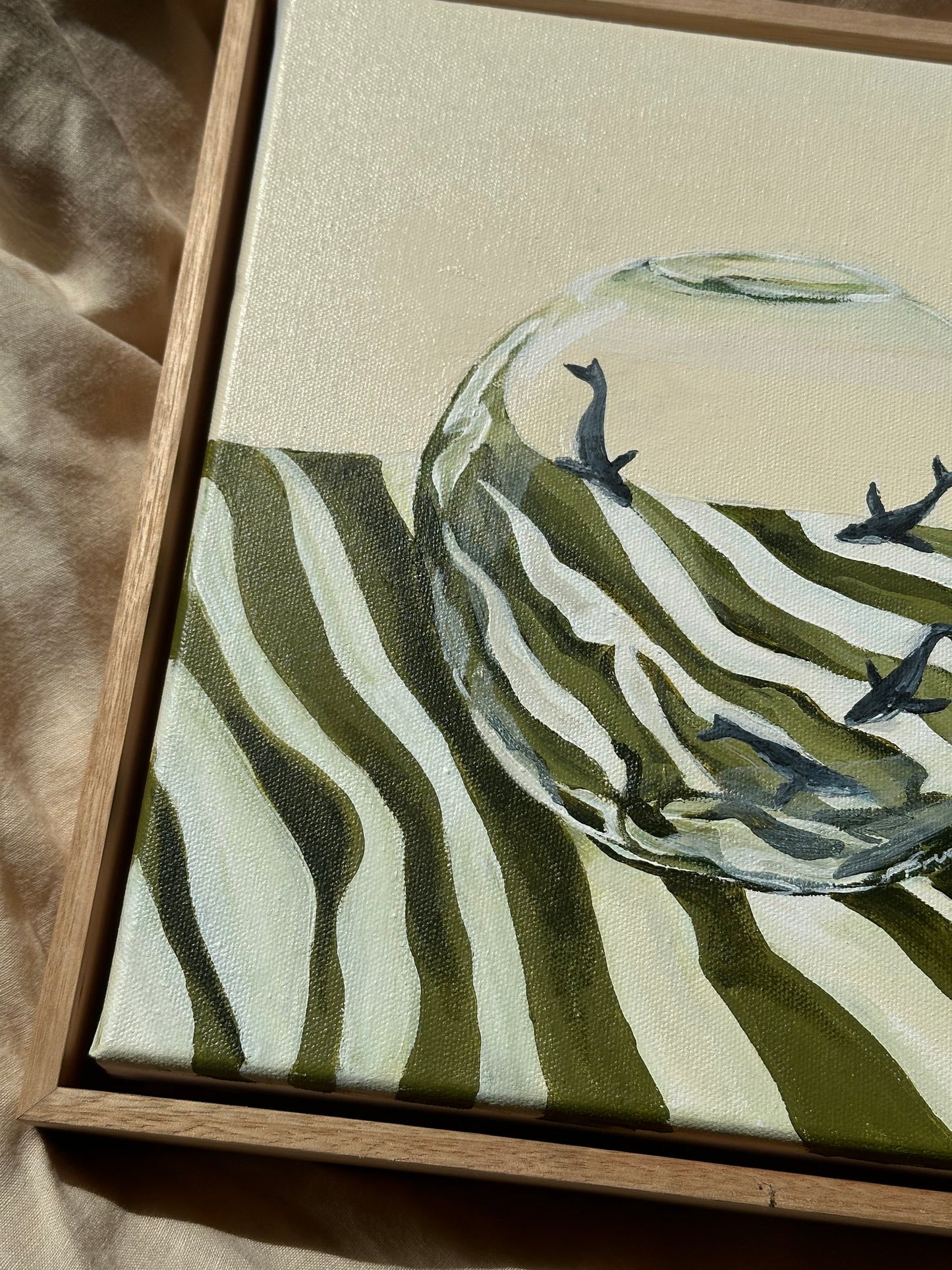 Take Me Home (Humpback Whales Green Striped Tablecloth)