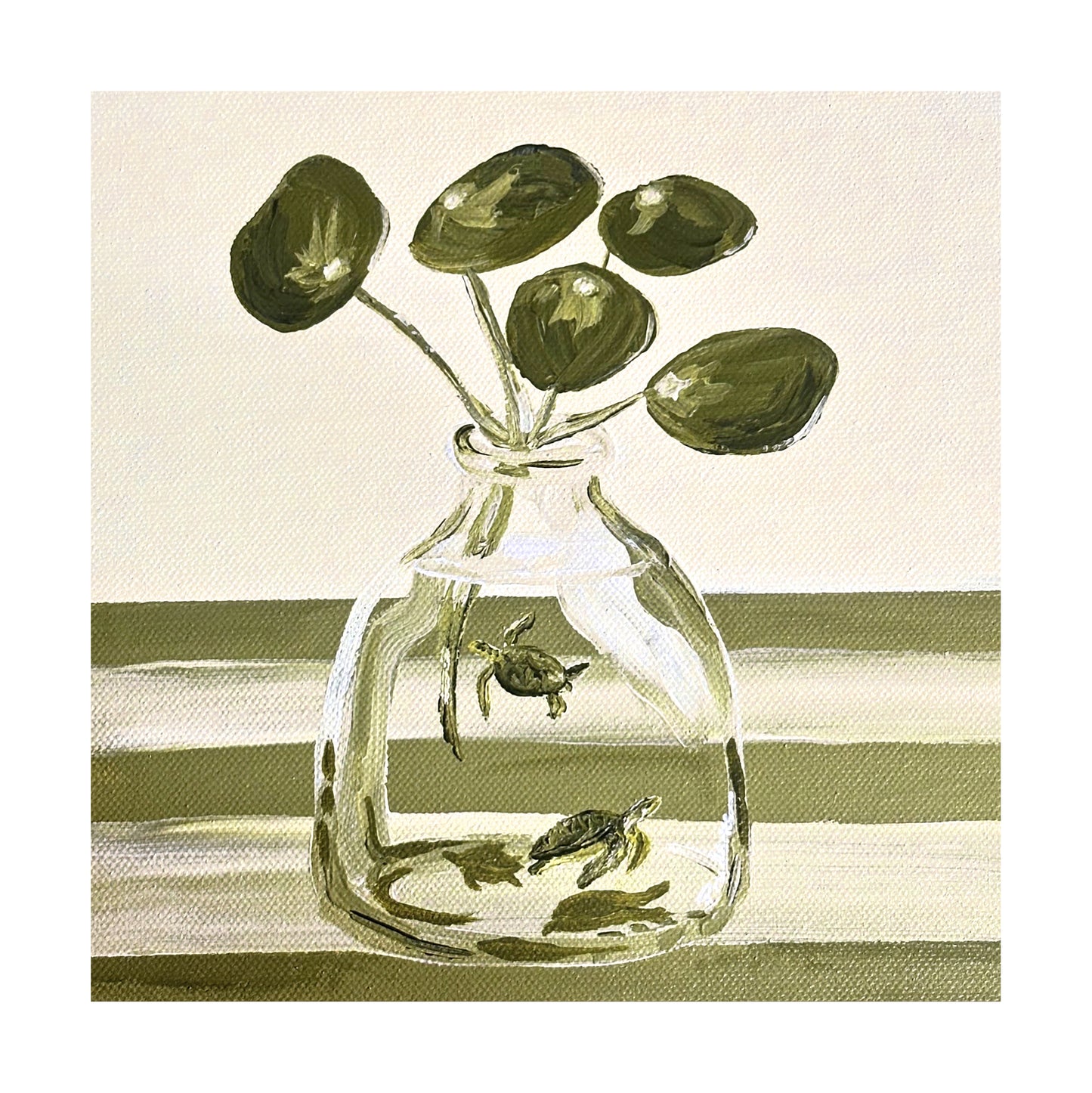 'Land Meet Sea (Turtles and Money Plant)' Canvas Print