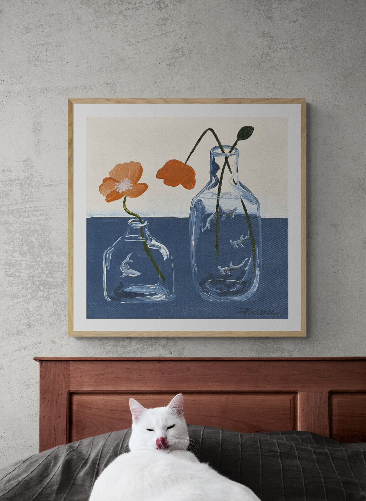 'Two is Better Than One (Great White, Hammerheads and Poppies) ' Art Print