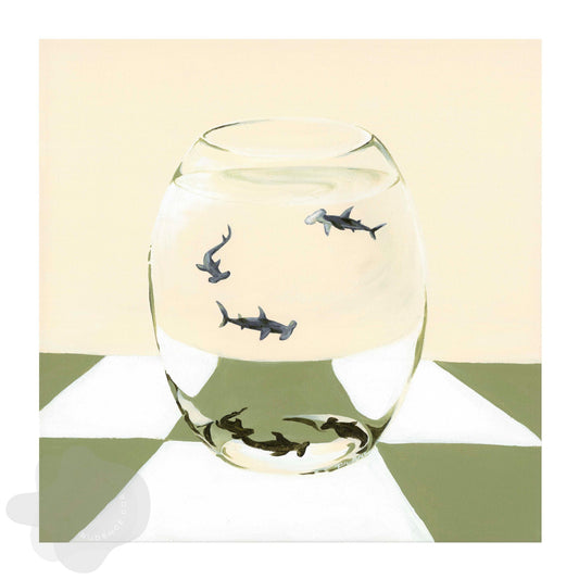 'Behind Glass (Hammerheads, Green Checks)' Art Print