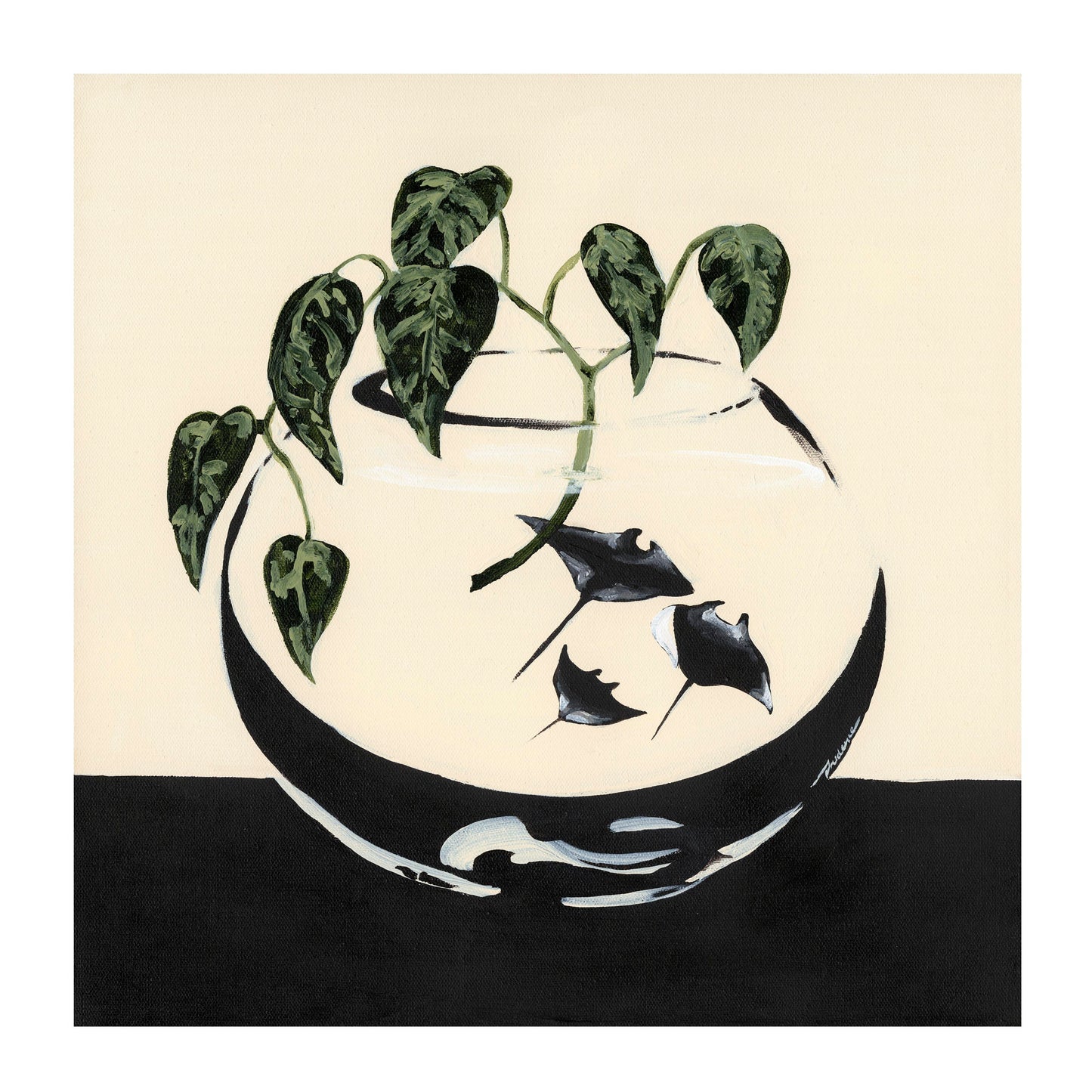 'Land Meet Sea (Manta Rays and Satin Phothos)' Art Print