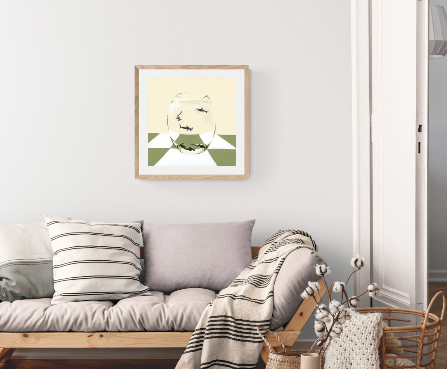 'Behind Glass (Hammerheads, Green Checks)' Art Print