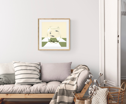 'Behind Glass (Hammerheads, Green Checks)' Art Print