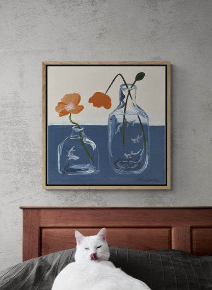 'Two Is Better Than One (Great White, Hammerheads And Poppies) '  Canvas Print